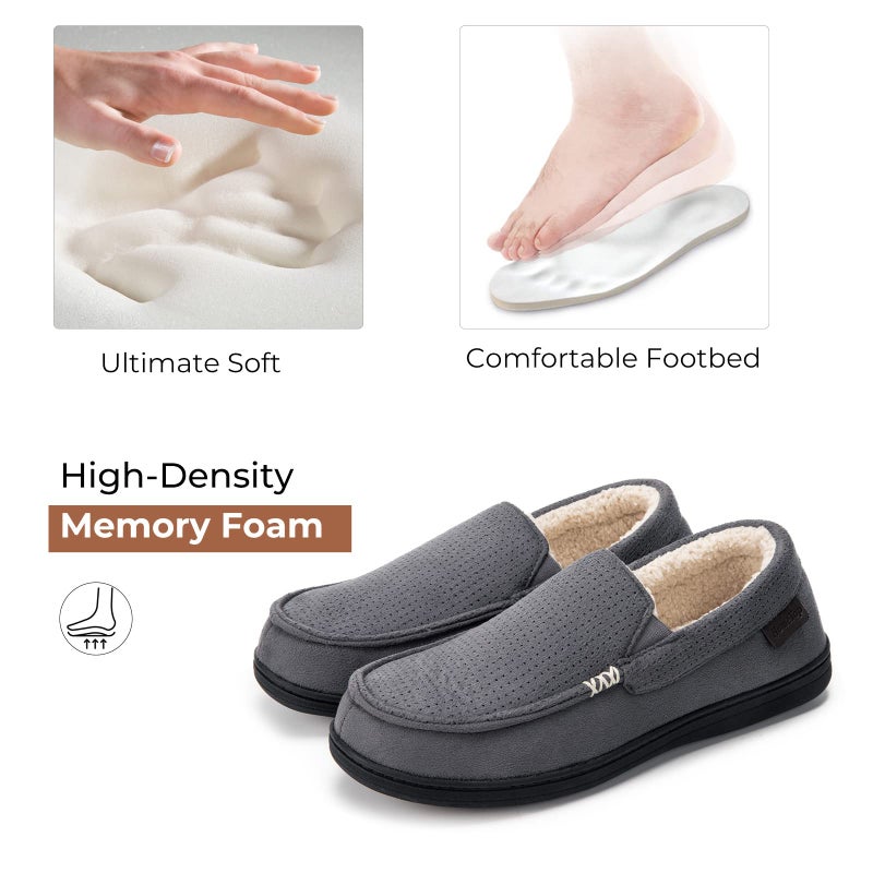 HomeTop Men's Classic Moccasin Slippers Comfy Memory Foam Indoor House Shoes Dark Gray,11 US - Image 5